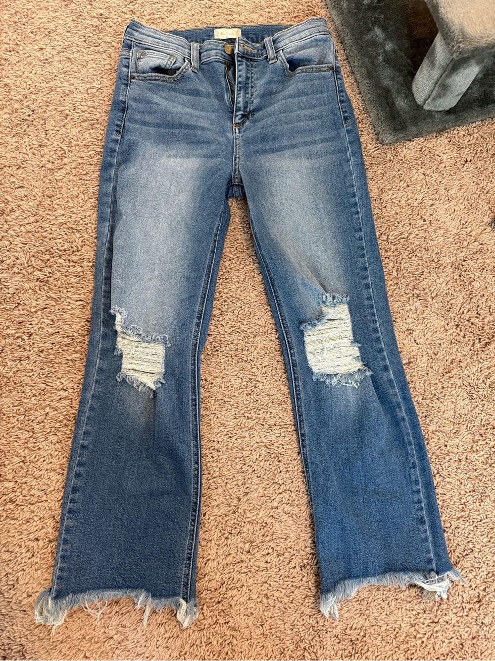Altar'd State Medium Blue Distressed Ankle Crop Jeans